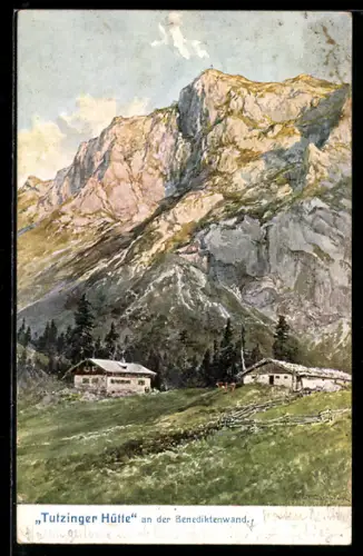 Künstler-AK Edward Theodore Compton: Tutzinger Hütte, Ansicht gegen die Benediktewand