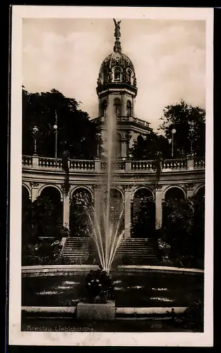 AK Breslau, Liebichshöhe mit Springbrunnen