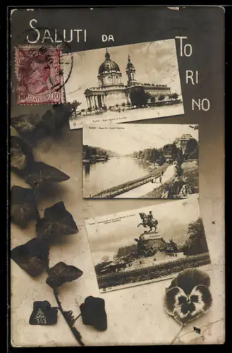 AK Torino, Reale Basilica di Superga, Monumento al Principe Amedeo di Savoia, Fiume Po e Castel Valentino