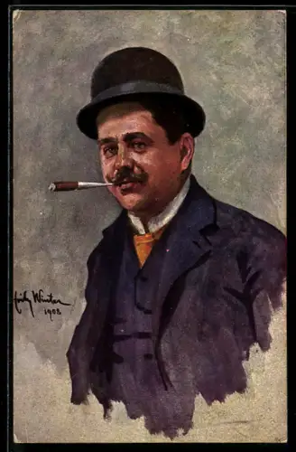 AK Wien, Wiener Typen, Porträt Fiaker mit Melone u. Zigarre