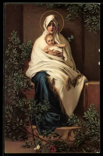 Künstler-AK Stengel & Co. Nr. 29786: Barabino: Madonna dell`Olivo, Maria mit dem Kinde und Olivenzweigen