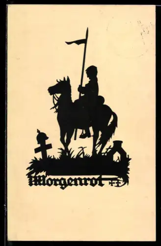 AK Nachtwächter am Ende der Nacht als Scherenschnitt