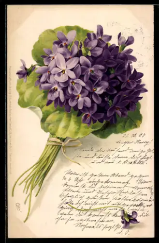 Künstler-Lithographie Meissner & Buch (M&B) Nr. 1210: Veilchen-Strauss