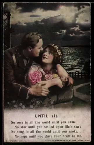 AK Britischer Soldat mit seiner Liebsten vereint am Wasser