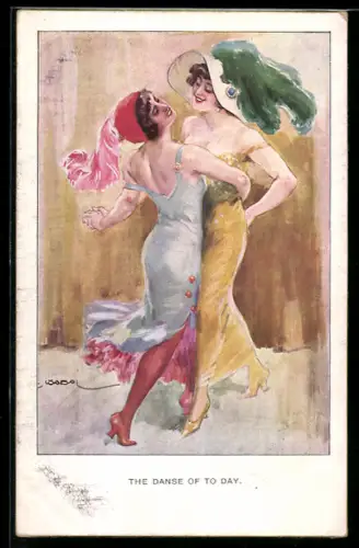 Künstler-AK Luis Usabal: The Danse of to Day, Zwei Frauen tanzen miteinander