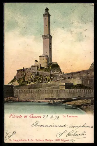 AK Genova, La Lanterna, Leuchtturm an der Küste um 1900