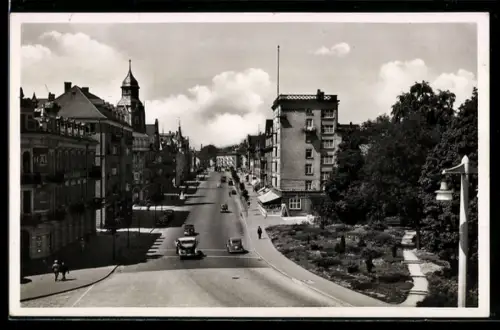 AK Rastatt, Bahnhofstrasse mit Anlagen