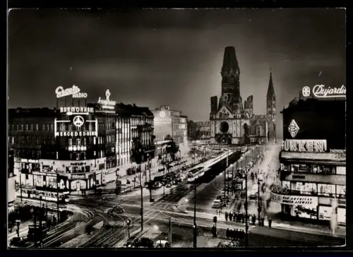 AK Berlin-Charlottenburg, Kurfürstendamm, Kaiser-Wilhelm-Gedächtniskirche bei Nacht