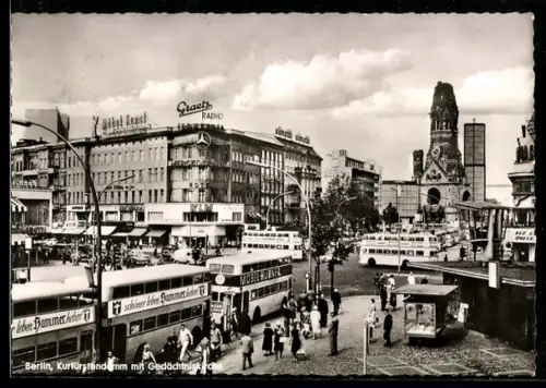 AK Berlin-Charlottenburg, Kurfürstendamm mit Gedächtniskirche, Busse