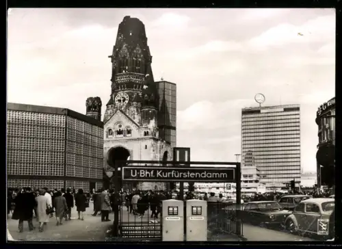 AK Berlin-Charlottenburg, Kaiser-Wilhelm-Gedächtnis-Kirche, Europa-Center, U-Bhf. Kurfürstendamm