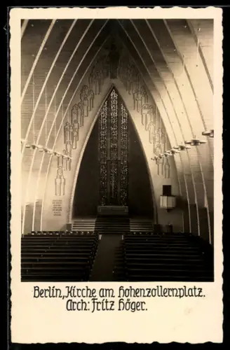 AK Berlin-Wilmersdorf, Kirche am Hohenzollernplatz, Innenraum, Architekt Fritz Höger