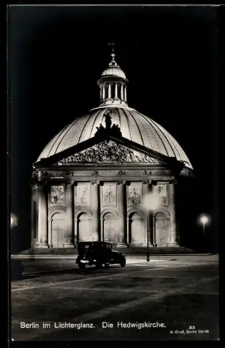 AK Berlin, Hedwigskirche bei Nacht