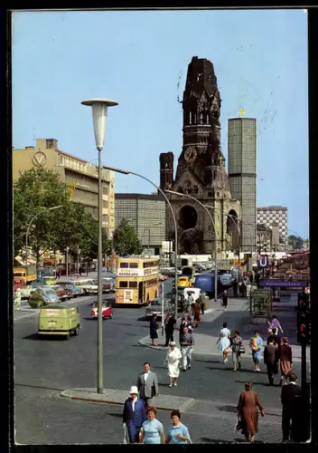 AK Berlin-Charlottenburg, Kaiser-Wilhelm-Gedächtniskirche, Strassenleben am Kurfürstendamm