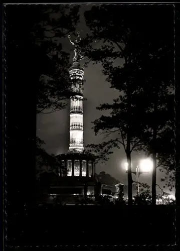 AK Berlin-Tiergarten, Siegessäule bei Nacht