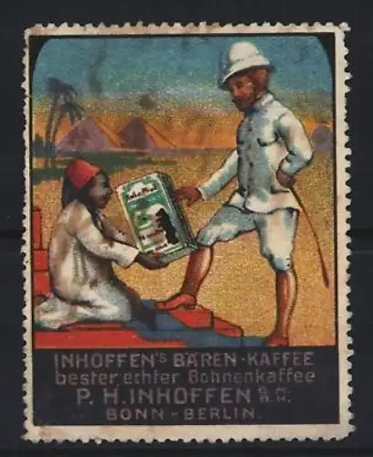 Reklamemarke Bonn, Inhoffen`s Bären-Kaffee, P. H. Innhoffen GmbH, Koloniale Szene