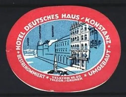 Reklamemarke Konstanz, Hotel Deutsches Haus, Gebäudeansicht