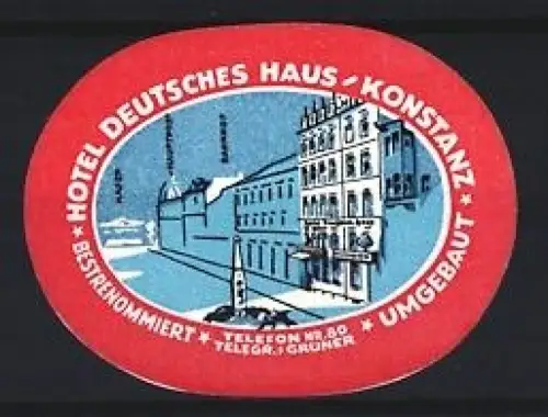 Reklamemarke Konstanz, Hotel Deutsches Haus, Gebäudeansicht
