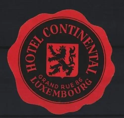 Reklamemarke Luxemburg, Hotel Continental, Grand Rue 86, Wappen mit Löwe