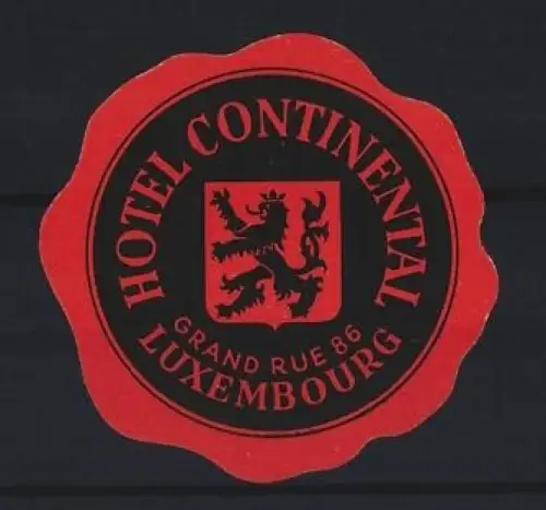 Reklamemarke Luxemburg, Hotel Continental, Grand Rue 86, Löwenwappen