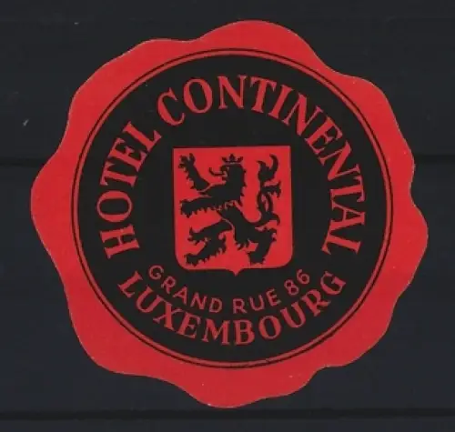 Reklamemarke Luxembourg, Hotel Continental, Grand Rue 86, Löwe im Wappen