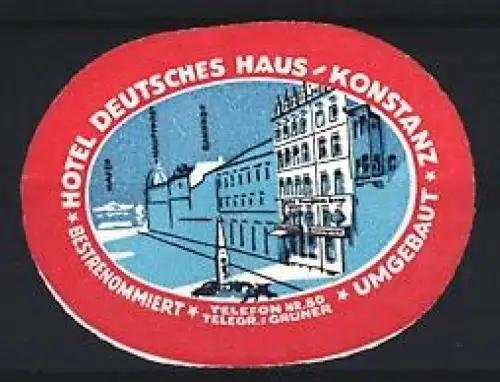 Reklamemarke Konstanz, Hotel Deutsches Haus, Gebäudeansicht