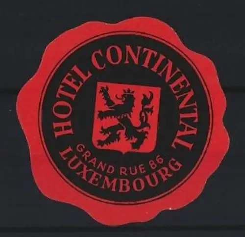 Reklamemarke Luxembourg, Hotel Continental, Grand Rue 86, Löwe im Wappen