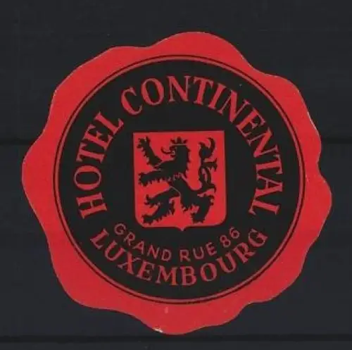 Reklamemarke Luxembourg, Hotel Continental, Grand Rue 86, Löwenwappen