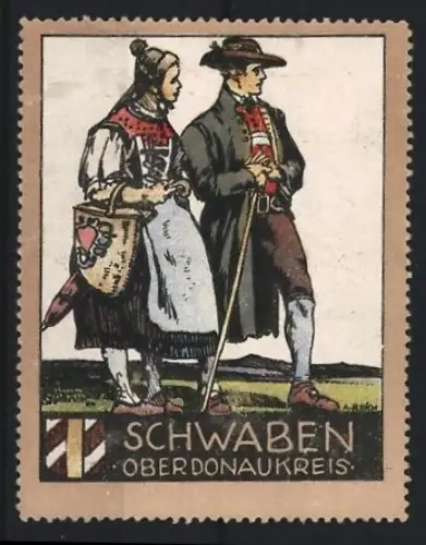 Reklamemarke Schwaben, Oberdonaukreis, Paar in Tracht