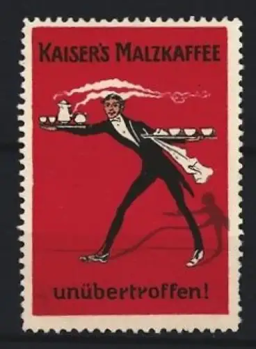Reklamemarke Kaiser`s Malzkaffee, Kellner mit Tablett