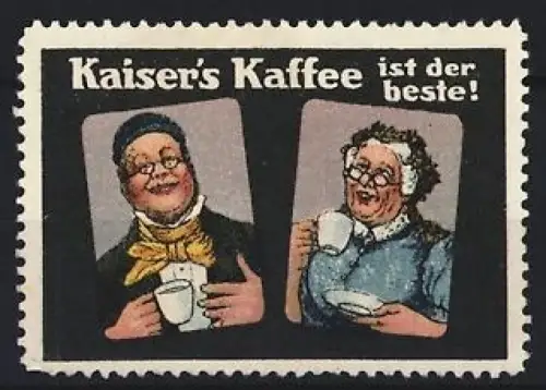 Reklamemarke Kaiser`s Kaffee, Lächelnde Kaffeetrinker