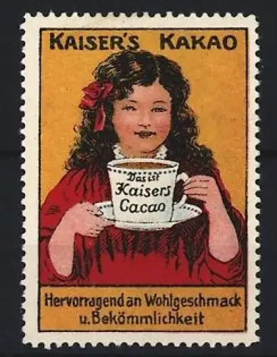 Reklamemarke Kaiser`s Kakao, Mädchen mit grosser Kakaotasse