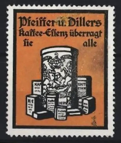 Reklamemarke Pfeiffer & Dilllers Kaffee-Essenz, Kaffeedosen-Symbol