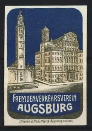 Reklamemarke Augsburg, Fremdenverkehrsverein, Gebäude und Turm