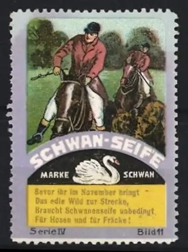 Reklamemarke Schwan-Seife, Marke Schwan, Reiter und Pferde