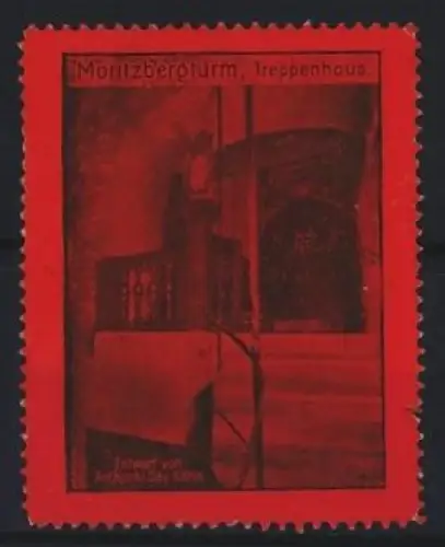 Reklamemarke Moritzbergturm, Treppenhaus, Entwurf von Architekt Dav. Röhm