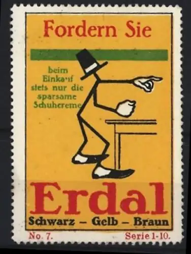 Reklamemarke Erdal Schuhcreme, Figur mit Zylinder