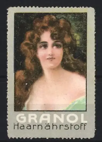 Reklamemarke Granol Haarnährstoff, Frau mit lockigem Haar