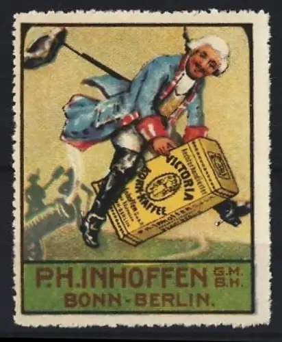 Reklamemarke Bonn, P. H. Inhoffen GmbH, Baron Münchhausen reitet auf fliegendem Teepaket