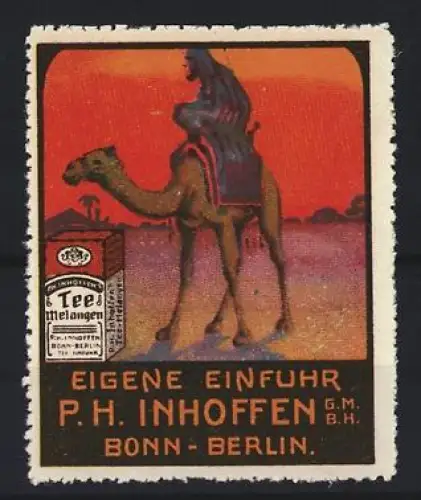 Reklamemarke Bonn, P. H. Inhoffen GmbH, Kamelreiter und Teepackung