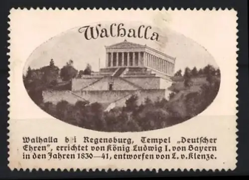 Reklamemarke Regensburg, Walhalla, Tempel Deutscher Ehren
