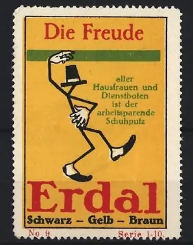 Reklamemarke Erdal Schuhputz, Tanzende Figur mit Hut