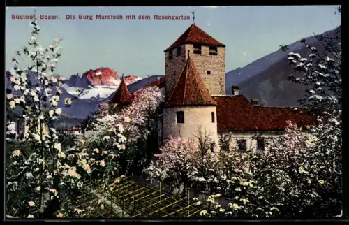 AK Bozen /Südtirol, Die Burg Maretsch mit dem Rosengarten
