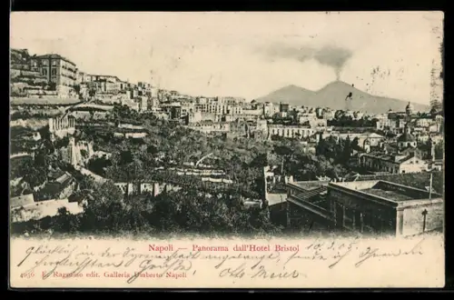 AK Napoli, Panorama dall`Hotel Bristol con vista sul Vesuvio