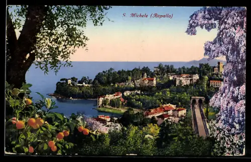 AK S. Michele /Rapallo, Vista panoramica sul mare e vegetazione fiorita