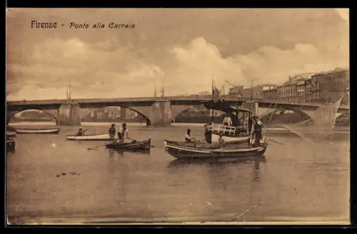 AK Firenze, Ponte alla Carraia con barche sul fiume Arno