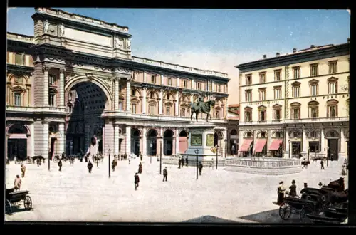 AK Firenze, Piazza Vittorio Emanuele con monumento e vista degli edifici circostanti