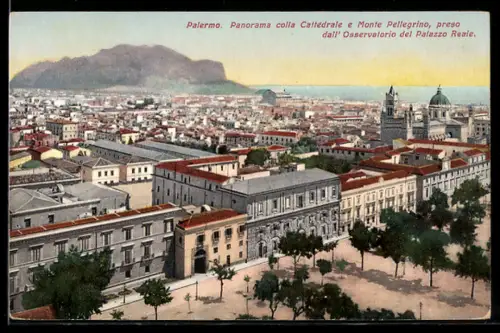 AK Palermo, Panorama colla Cattedrale e Monte Pellegrino, preso dall`Osservatorio del Palazzo Reale