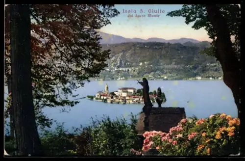 AK Isola S. Giulio /lago d`Orta, Vista del Sacro Monte sul lago d`Orta