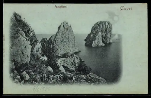 Mondschein-AK Capri, Faraglioni