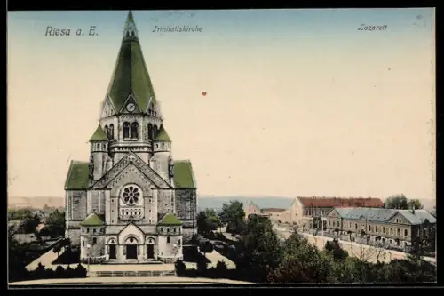 AK Riesa a. E., Trinitatiskirche, Lazarett